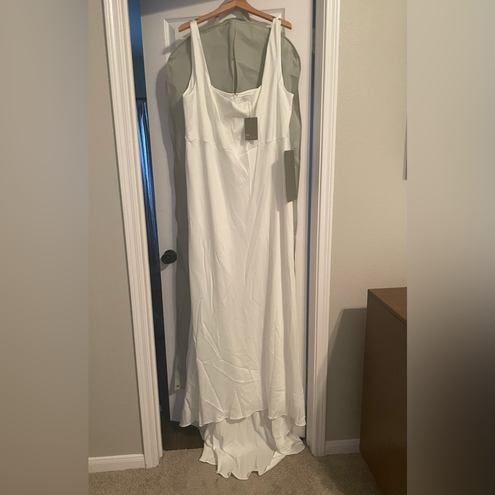 ASOS wedding dress Curve Layne satin square neck wedding dress w/ train in ivory